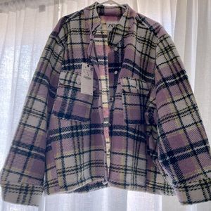 Zara Purple Plaid Jacket Size Lg